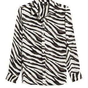 Banana Republic Womens Zebra Print Collared Blouse Size M